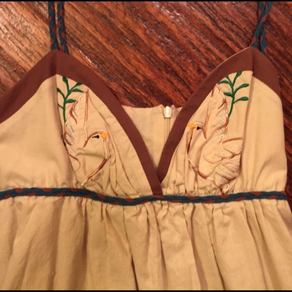 VOOM JOY HAN Tan Birds Dress w unique straps! NWT - Picture 2 of 4